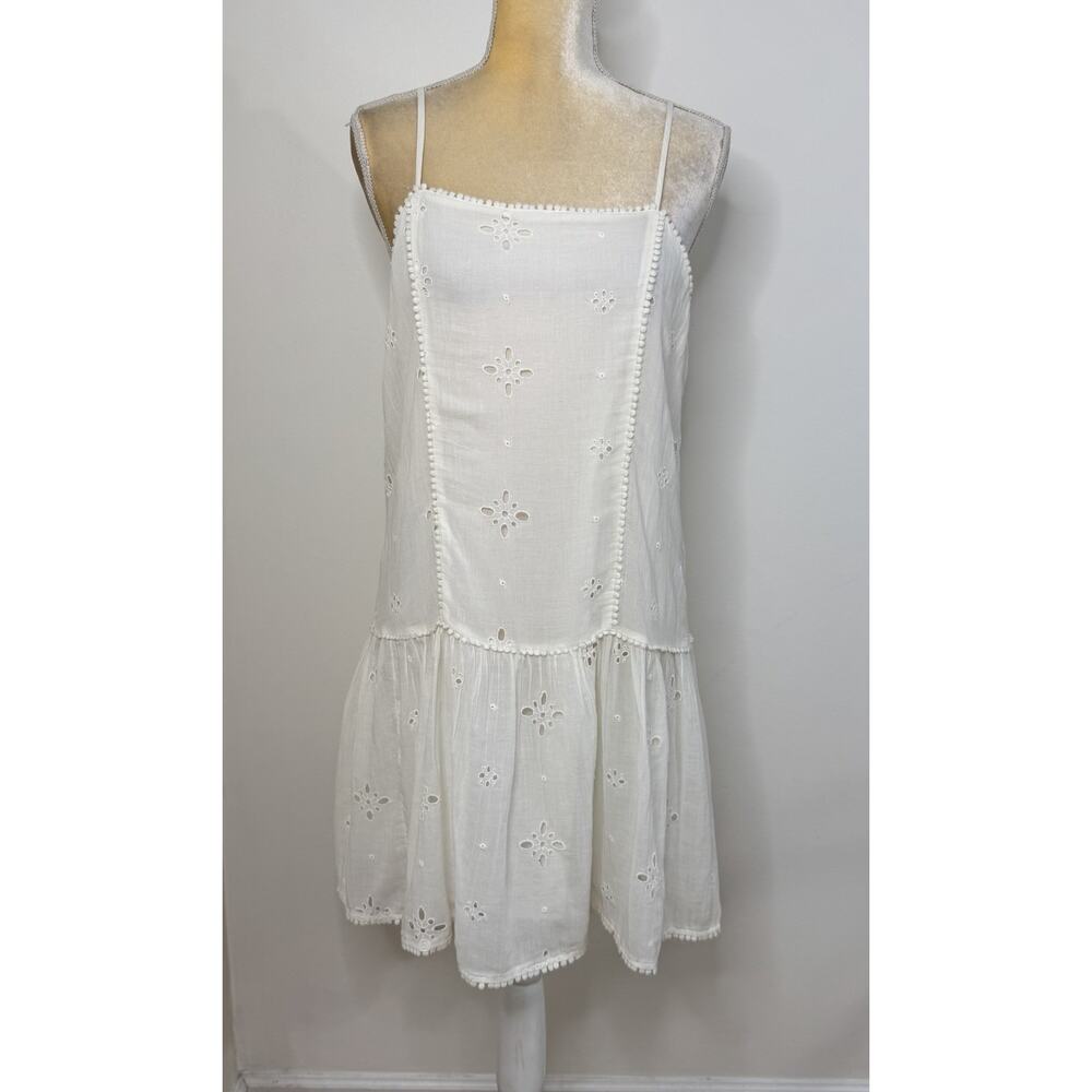 NWT Aerie Eyelet Shift Mini Sundress Size M White Lined Adjustable Straps Ruffle - Picture 2 of 14